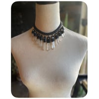 Image 1 of The Empress Necklace - Clear Quartz Crystals and Black Kodiak Leather Deux