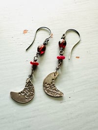 Image 4 of garnet and ruby crescent moon earrings