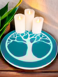 Image 3 of 14" Lazy Susan Turntable Epoxy Resin Art Modern Tree Teal 