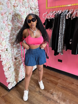 Image of Pink Crop Top With Jean Skirt