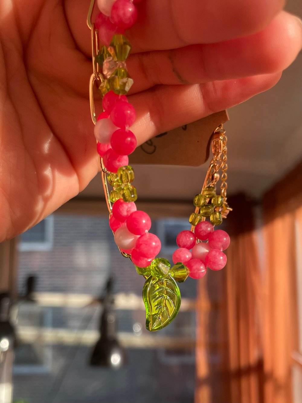 Image of Cotton Pink Jade Flower w/ Gold Chain
