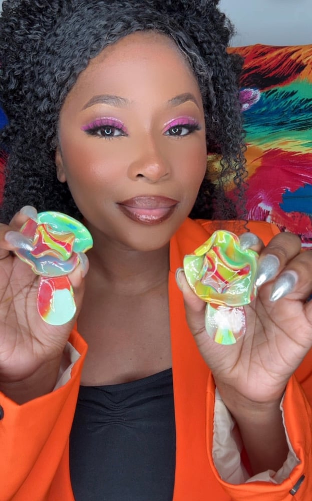 Image of Rose of Sharon custom clay earrings 