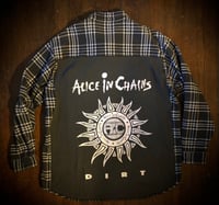Upcycled “Alice in Chains (b&w)” t-shirt flannel