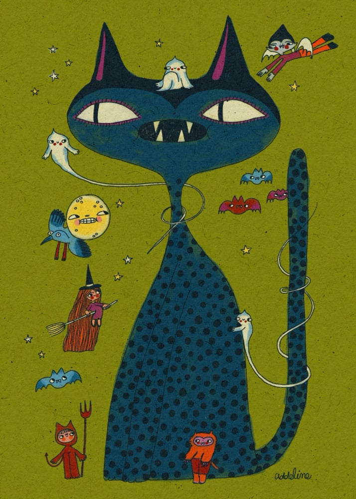 Big Scary Haunted Cat limited mini print