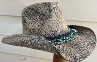 Image 3 of Natural Colored, Aged Cowboy Hat Blue Stone & Star Chain Band