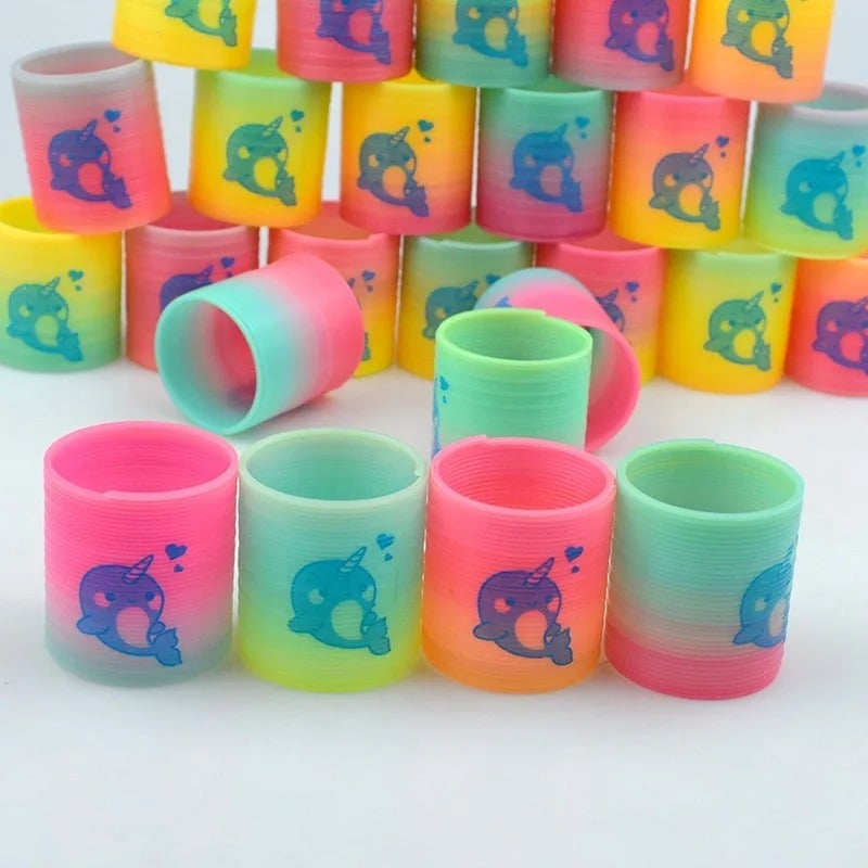 Image of 24PCS Rainbow Magic Springs Circle Toys Kids Birthday Party Favors Guests Giveaway Small Gifts Pinat