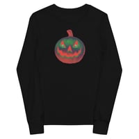 Image 6 of Youth Long Sleeve Tee - Jack O Lantern Retro Orange Glow