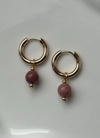 Image 2 of Rhodonite Huggies Gold/Stainless Steel