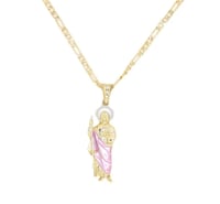 Image 2 of 14k plated gold St Judas pink pendant necklace