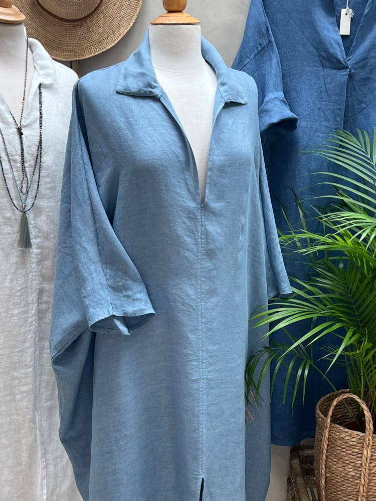 Image of Robe de Plage en voile de lin Bleu Jeans
