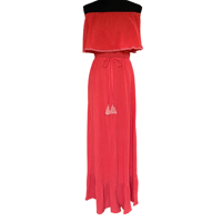 Image 1 of 70s Boho Style Deep Coral Off the Shoulder Cotton Gauze Maxi Dress - Medium