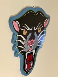Image 3 of Hand Painted Panther Head Tattoo Flash Art Wall Hanger