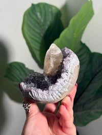 Image 3 of AMETHYST X CALCITE ON STAND -URUGUAY-