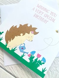 Image 4 of Handmade Hedgehog Watering Flowers Birthday Card - Cute Animal Card for Garden Lovers 