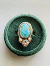 Kingman Turquoise Ring With Sterling Rose And Pearls