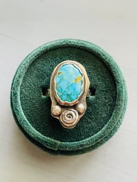Image 1 of Kingman Turquoise Ring With Sterling Rose And Pearls