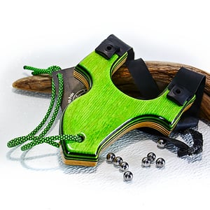 Image of Compact Wooden Sling Shot, The Little Heathen, Green Hornet, OTF Right Handed Slingshot, Catapult