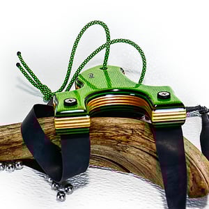 Image of Compact Wooden Sling Shot, The Little Heathen, Green Hornet, OTF Right Handed Slingshot, Catapult