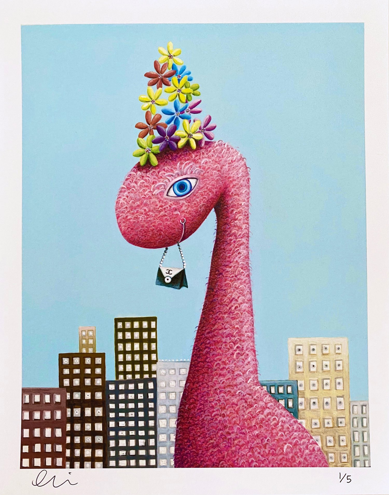 Image of Fuzzy Dinosaur in the Big City 8"x10" Limited Edition Print