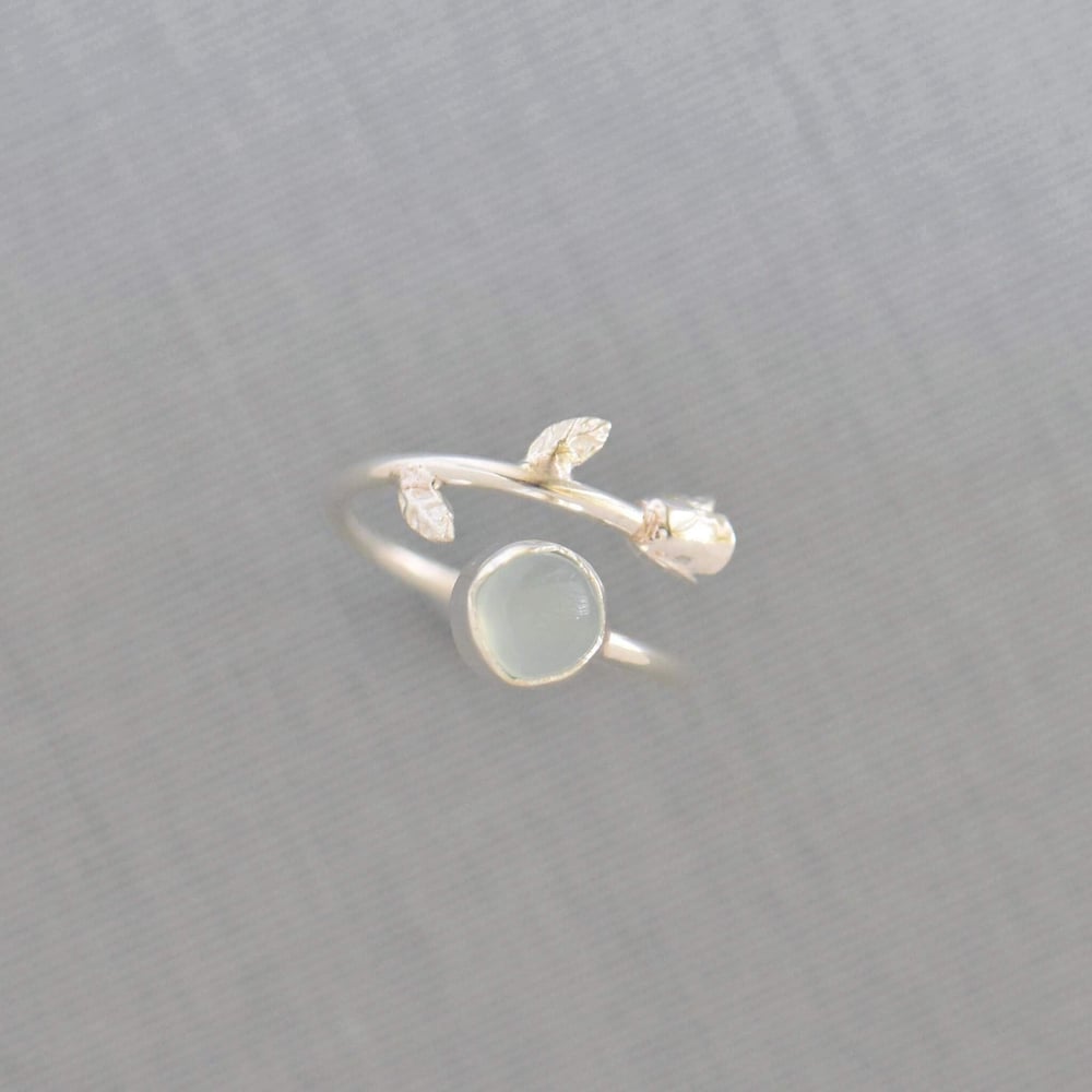 Image of  Aqua Rose x Aqua Chalcedony cabochon cut silver ring
