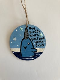 Image 2 of Elf Mr Narwhal inspired hand painted wooden ornament