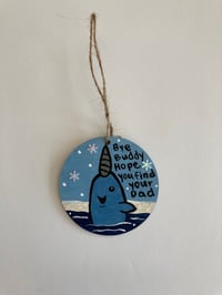 Image 1 of Elf Mr Narwhal inspired hand painted wooden ornament