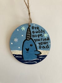 Image 3 of Elf Mr Narwhal inspired hand painted wooden ornament