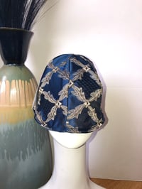 Image 1 of H.O.D. Bucket Hat Royal Blue Embroidery Satin Fabric W/Reversible Navy Velvet 