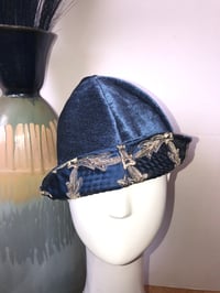 Image 4 of H.O.D. Bucket Hat Royal Blue Embroidery Satin Fabric W/Reversible Navy Velvet 