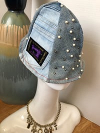 Image 2 of H.O.D. Reversible Bucket Hat Multi Color Fabric W/ Denim & Pearls Accent Detail