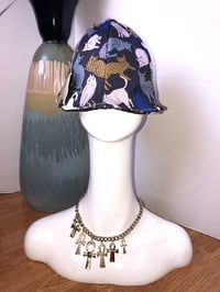 Image 1 of H.O.D. Bucket Hat Nylon Cat Print Fabric W/Reversible Side Bleached Denim Panels