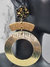 Gold and Black Sparkly Earrings, Long Earrings, Holiday Jewelry, Hoop Glitter, Brass, Metal, Resin,