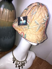 Image 2 of H.O.D. Bucket Hat With Quilted Floral Cotton Printed Fabric And Red Textured Velvet On The Reverse