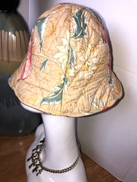 Image 3 of H.O.D. Bucket Hat With Quilted Floral Cotton Printed Fabric And Red Textured Velvet On The Reverse