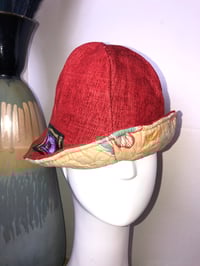 Image 4 of H.O.D. Bucket Hat With Quilted Floral Cotton Printed Fabric And Red Textured Velvet On The Reverse