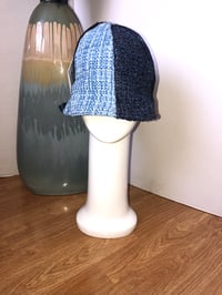 Image 1 of H.O.D. Bucket Hat Blue Tweed Chenille Fabric W/Reversible Denim Collages Print Side