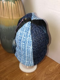 Image 3 of H.O.D. Bucket Hat Blue Tweed Chenille Fabric W/Reversible Denim Collages Print Side