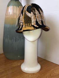 Image 1 of H.O.D. Bucket Hat Black & Golden Textured Linen Velvet Fabric W/Bronze Quilt Inside