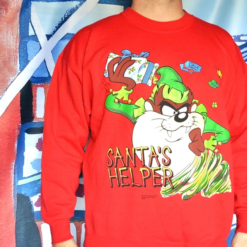 Image of Vintage 1994 Looney Tunes TAZ "Santa's Helper" Crewneck Sweatshirt Sz.XL