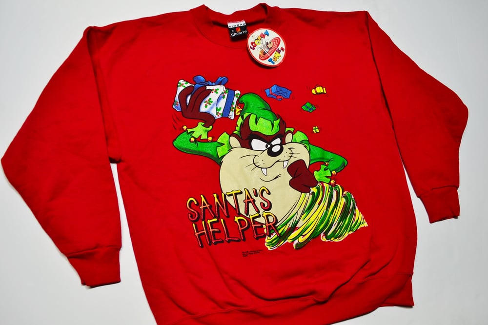 Image of Vintage 1994 Looney Tunes TAZ "Santa's Helper" Crewneck Sweatshirt Sz.XL