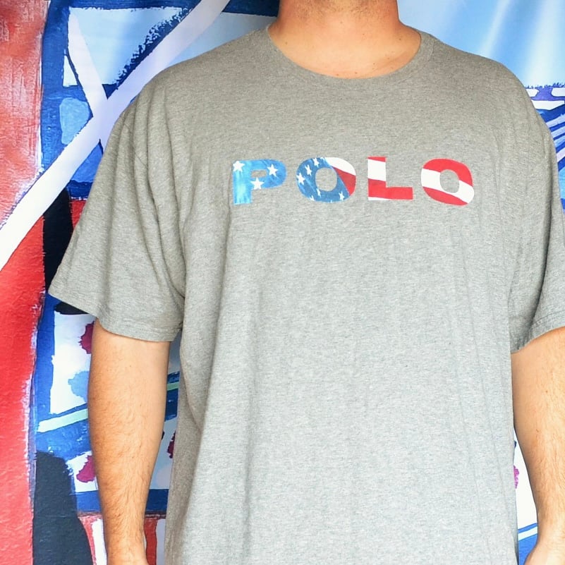 Vintage 1990's Polo by Ralph Lauren USA Flag Out T-Shirt Sz.XXL / Food SF