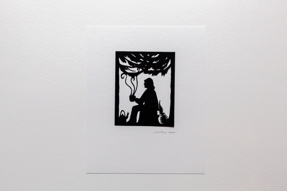 Image of Coffee Outside in the Forest - {Original Papercut - 8x10"}