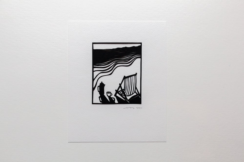 Image of Coffee Outside by the Sea - {Original Papercut - 8x10"}