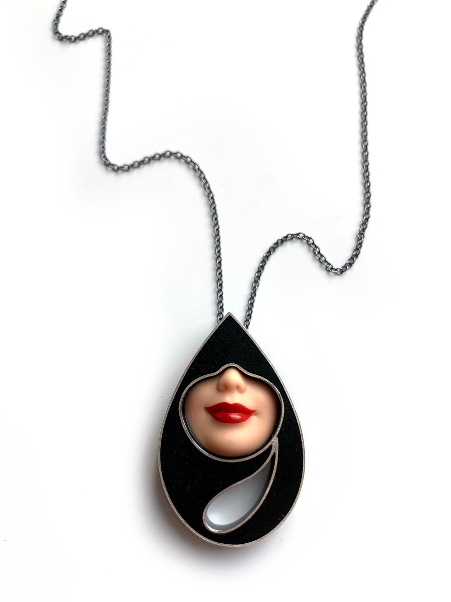 Image of Teardrop Smile Necklace in Black