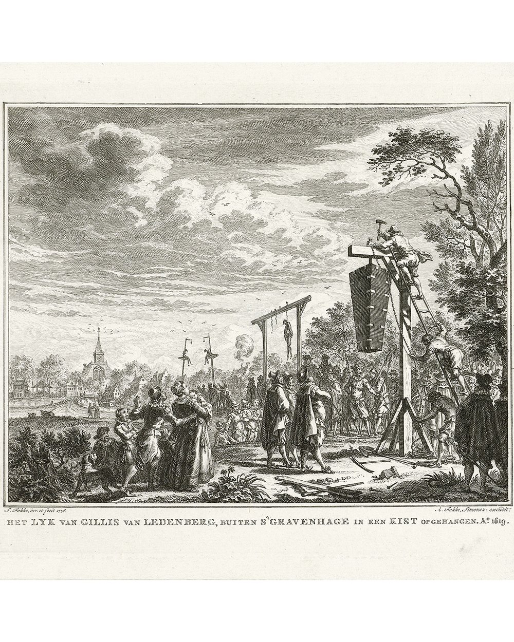 ''The corpse of Gillis van Ledenberg hung in a coffin'' (1776)