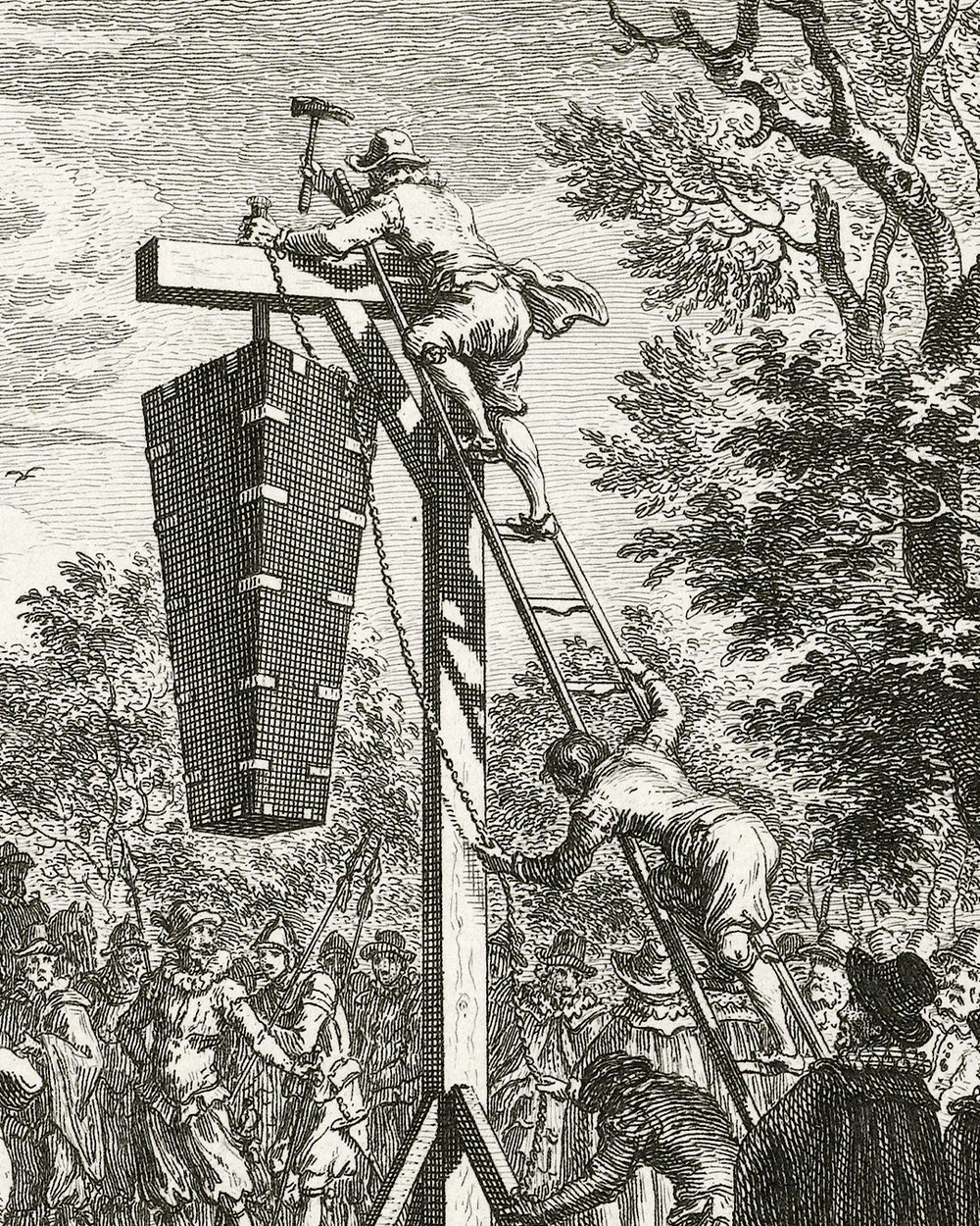 ''The corpse of Gillis van Ledenberg hung in a coffin'' (1776)