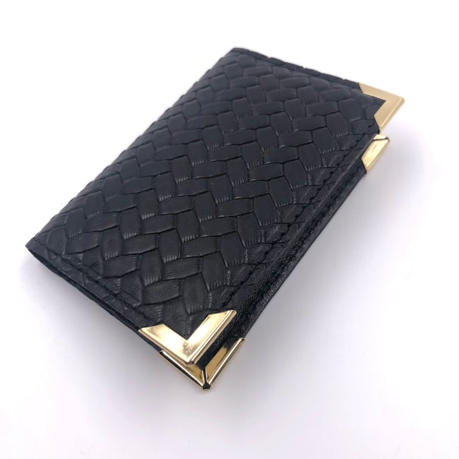 Cardholder, 2 pockets, black "chevron" pattern outside - GOLD angles