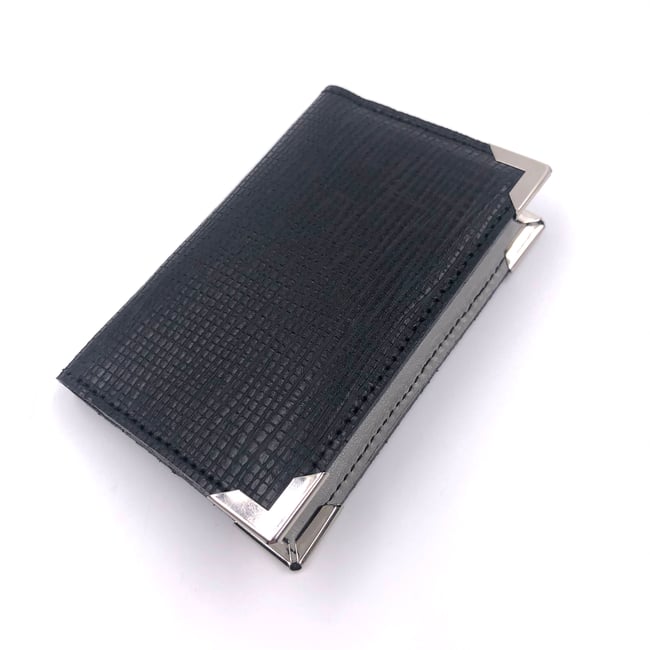 Cardholder, 2 pockets, black structured pattern outside - SILVER angles
