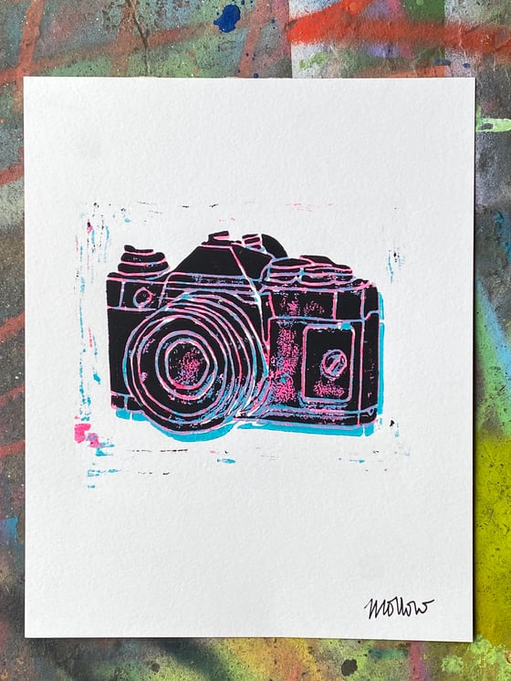 Image of canon AE-1 block print 8x10