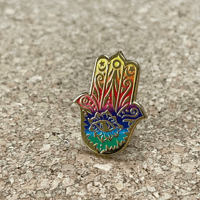 Image 4 of Colorful Rainbow Hamsa Enamel Pin | Spiritual Symbol with Vibrant Style